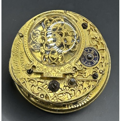 813 - A George III pair cased pocket watch, the champlevé dial with a date aperture and signed Skinner, wi... 