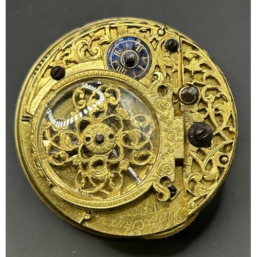 813 - A George III pair cased pocket watch, the champlevé dial with a date aperture and signed Skinner, wi... 