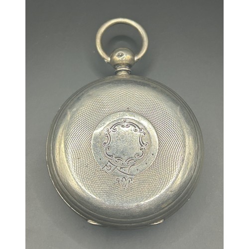 818 - A Victorian silver open face pocket watch, the dial decorated a Stephenson's Rocket type locomotive,... 