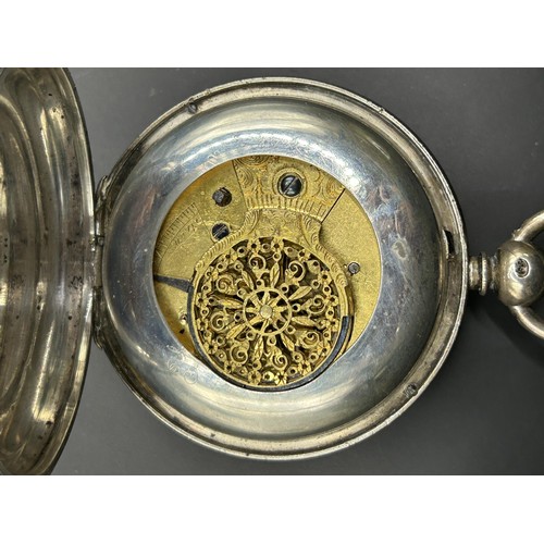 818 - A Victorian silver open face pocket watch, the dial decorated a Stephenson's Rocket type locomotive,... 