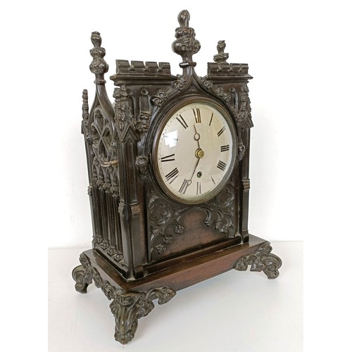 850 - A Victorian mantel clock, the 13 cm diameter painted dial with Roman numerals, fitted an eight day s... 