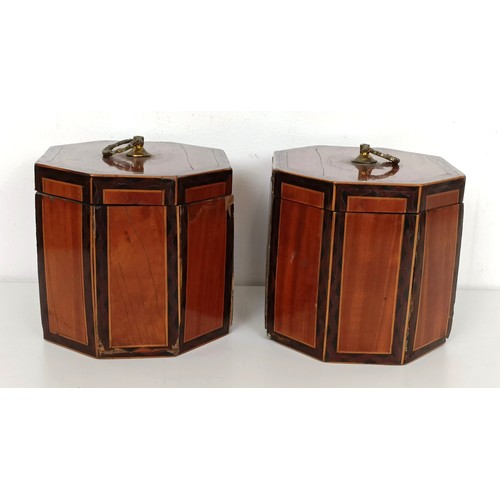 986 - A pair of George III inlaid satinwood tea caddies, of rectangular form with canted corners, 11 cm hi... 