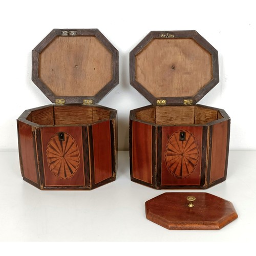 986 - A pair of George III inlaid satinwood tea caddies, of rectangular form with canted corners, 11 cm hi... 