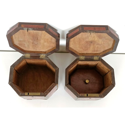 986 - A pair of George III inlaid satinwood tea caddies, of rectangular form with canted corners, 11 cm hi... 