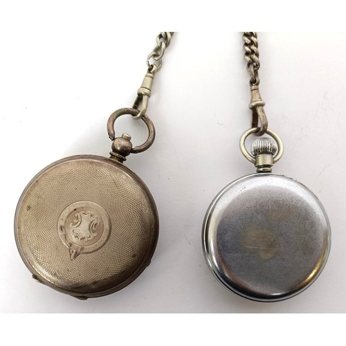 835 - A silver open face pocket watch, with an Albert, a silver plated open face pocket watch, with a silv... 