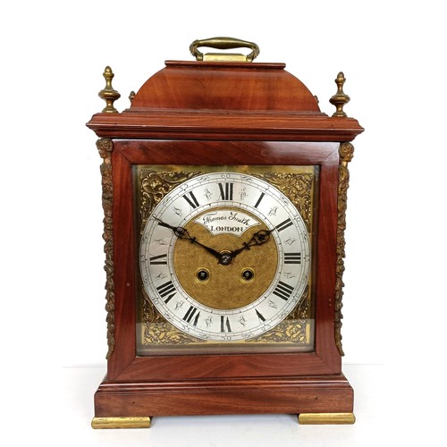 852 - An 18th century style bracket clock, the 18.5 cm wide brass dial signed Thomas Smith, London, on a s... 