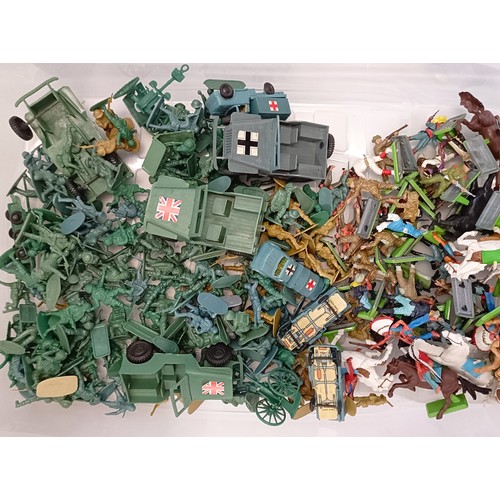 245 - Assorted plastic army and Britains figures (box)