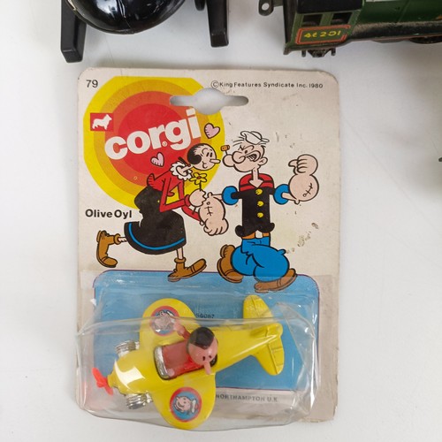 244 - A Corgi Batmobile, a Tonka Beach Buggy, assorted play worn cars and other vehicles unboxed (box)