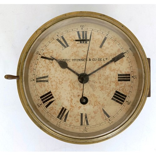 857 - A ship's brass bulkhead clock, Dobbie McInnes & Clyde Ltd., 18 cm wide