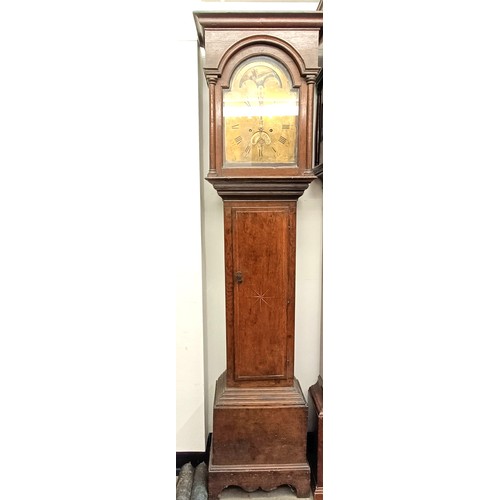 865 - A longcase clock, the brass dial singed Thomas Pyke, with a moon phase to the arch, fitted an eight ... 