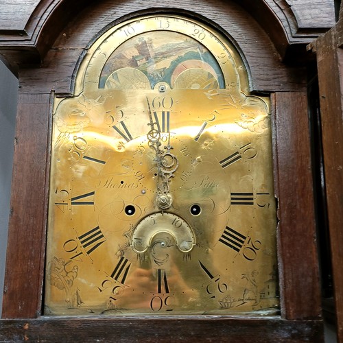 865 - A longcase clock, the brass dial singed Thomas Pyke, with a moon phase to the arch, fitted an eight ... 