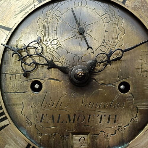 866 - An unusual automata longcase clock, the brass dial signed Anthy Nancolas, Falmouth, having a silvere... 