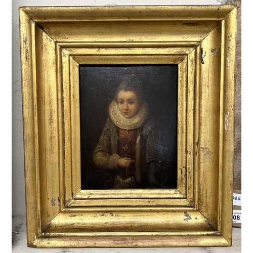 1008 - Continental school, 18th/19th century, a three quarter length study of a young lady, with a lace ruf... 