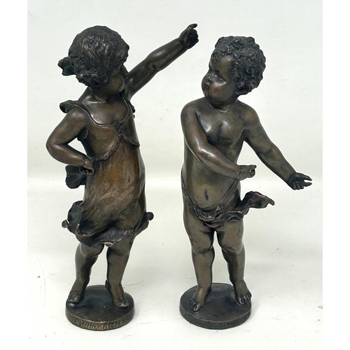 1025 - A pair of late 19th century bronze figures of children, indistinctly signed and dated 1890, the figu... 