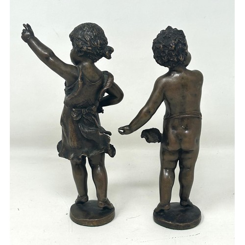 1025 - A pair of late 19th century bronze figures of children, indistinctly signed and dated 1890, the figu... 