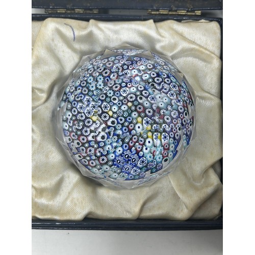 1032 - A Whitefriars commemorative glass paperweight, boxed, and two other glass paperweights (3)