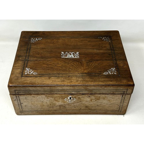 1037 - Assorted coins and cigarette cards, in a rosewood box