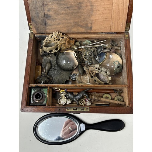 1038 - A mahogany writing slope, a hand mirror and assorted other items