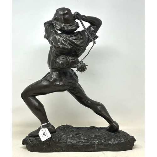 987 - After Julien Dillens, a bronze figure Goedendag, 44 cm high