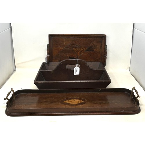 989 - A 19th century mahogany two division cutlery tray, 38 cm wide, and two other trays (3)