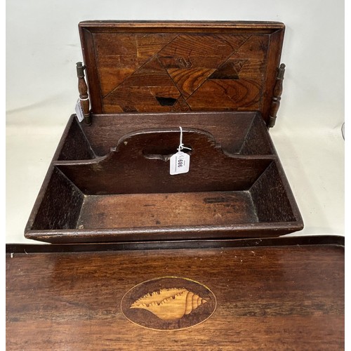 989 - A 19th century mahogany two division cutlery tray, 38 cm wide, and two other trays (3)