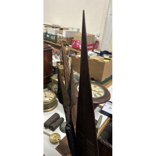 1001 - A stick stand, an African carved wood leaf paddle, and other items