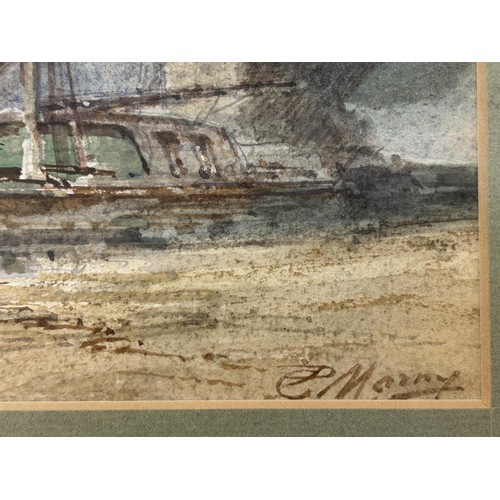 1011 - P Morny, Continental town scene, with castle, watercolour, signed, 30 x 50 cm