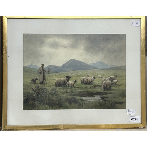 1010 - 20th century, English school, landscape with a sheep, 27 x 35 cm, a landscape with a sheep and sheph... 