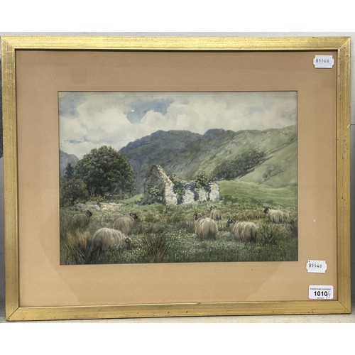 1010 - 20th century, English school, landscape with a sheep, 27 x 35 cm, a landscape with a sheep and sheph... 