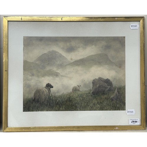 1010 - 20th century, English school, landscape with a sheep, 27 x 35 cm, a landscape with a sheep and sheph... 