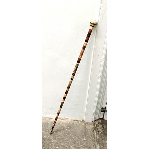 1113 - A good late 19th century multi-coloured hardstone walking stick, 89 cm Provenance: Part of a single ... 