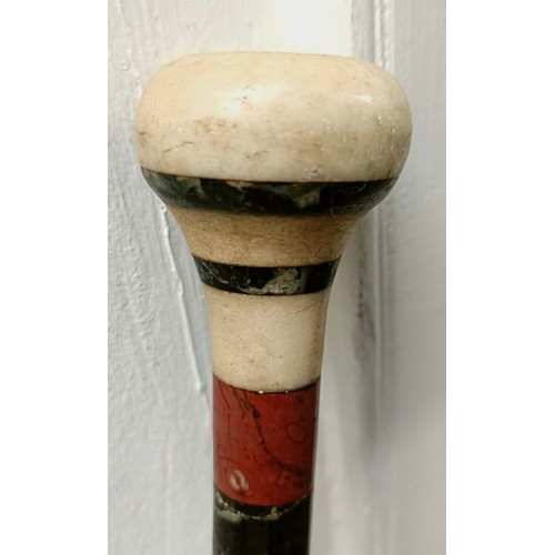 1113 - A good late 19th century multi-coloured hardstone walking stick, 89 cm Provenance: Part of a single ... 