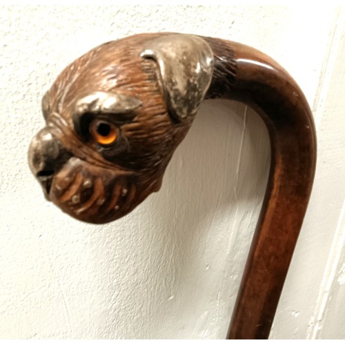 1116 - A late 19th/early 20th century novelty walking stick, the handle carved in the form of a bulldog's h... 