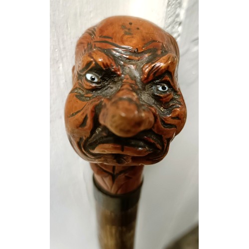 1129 - An early 20th century novelty walking stick, with a carved handle, in the form of a grotesque man, w... 