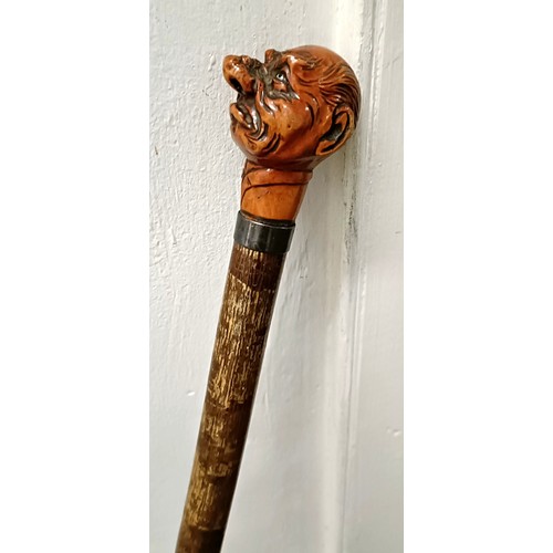 1129 - An early 20th century novelty walking stick, with a carved handle, in the form of a grotesque man, w... 