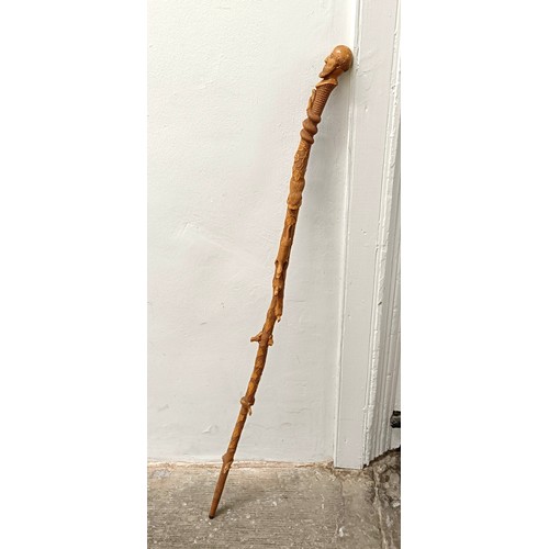 1131 - A good folk art walking stick, carved figures and animals, 97 cm Provenance: Part of a single owner ... 