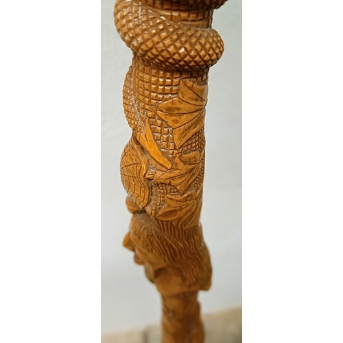 1131 - A good folk art walking stick, carved figures and animals, 97 cm Provenance: Part of a single owner ... 