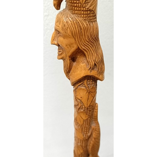 1131 - A good folk art walking stick, carved figures and animals, 97 cm Provenance: Part of a single owner ... 