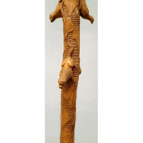 1131 - A good folk art walking stick, carved figures and animals, 97 cm Provenance: Part of a single owner ... 