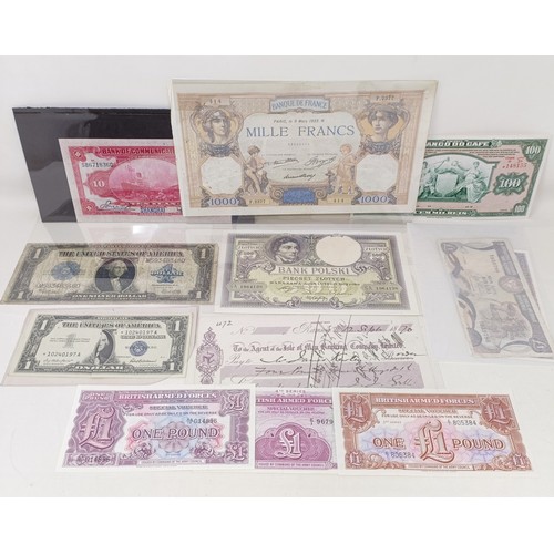 267 - A Banque de France 1000 francs banknote, 1933, and a small group of other banknotes