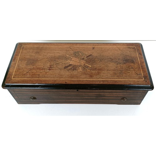 848 - A music box, the 52cm wide cylinder playing eight airs, in a rosewood case, 52 cm wide