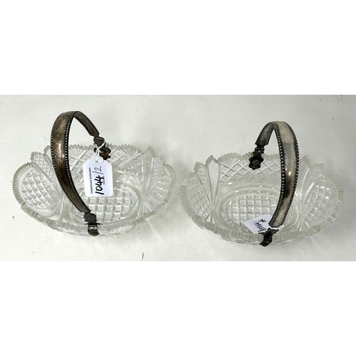 835 - A pair of Continental silver coloured metal and cut glass bon bon dishes, 15 cm high (2)