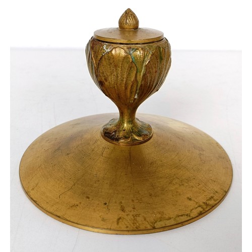 834 - A gilt brass inkwell, 14 cm diameter