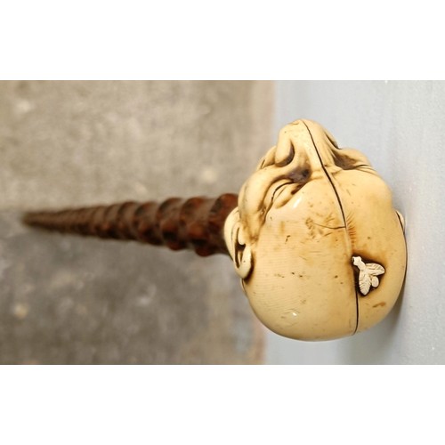 764 - A novelty walking stick, with a molded handle, in the form of a laughing man, with a silver collar, ... 