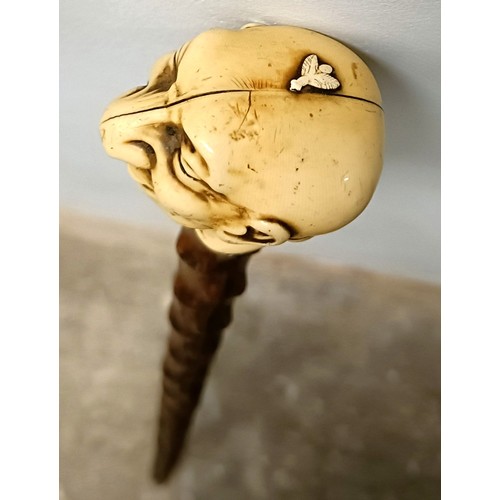 764 - A novelty walking stick, with a molded handle, in the form of a laughing man, with a silver collar, ... 