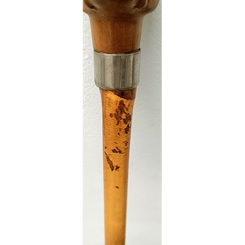 771 - An early 20th century novelty walking stick, handle carved in the form of a bulldog, with a silver p... 