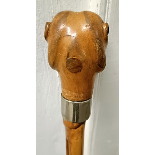 771 - An early 20th century novelty walking stick, handle carved in the form of a bulldog, with a silver p... 