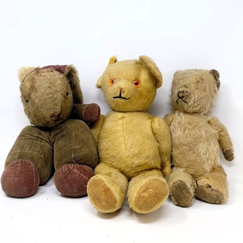 813 - A Pentax camera, assorted lenses and other cameras (box) and three well loved teddy bears