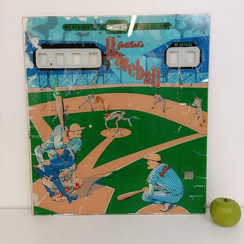 27 - A glass screen, from a pinball machine, Hi Deal, 57.5 cm wide, and a Gottliebs pinball screen, Baseb... 