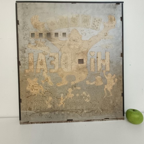 27 - A glass screen, from a pinball machine, Hi Deal, 57.5 cm wide, and a Gottliebs pinball screen, Baseb... 